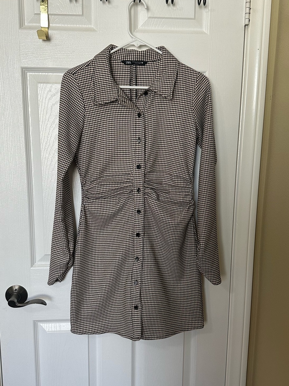 Zara Black and Cream Houndstooth Mini Dress